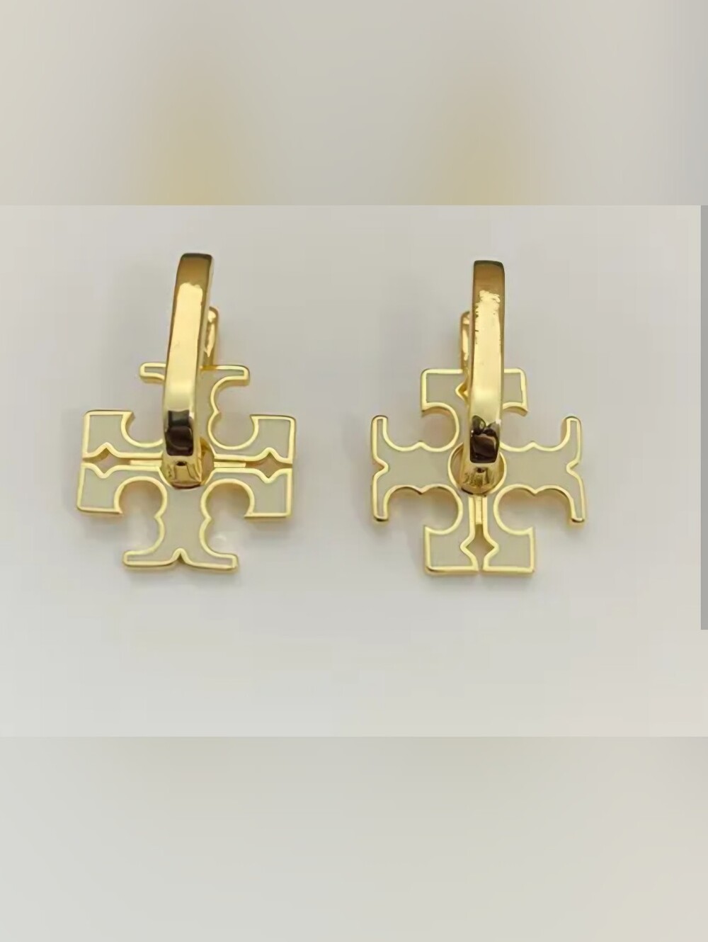 Tory Burch Polished Gold Logo Drop Hoop Earrings